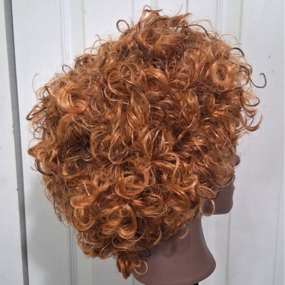 Curly Brown Rockstar Wig Gold Sunglasses Mustache Chain Rocker 80s Costume NEW - Picture 6 of 7